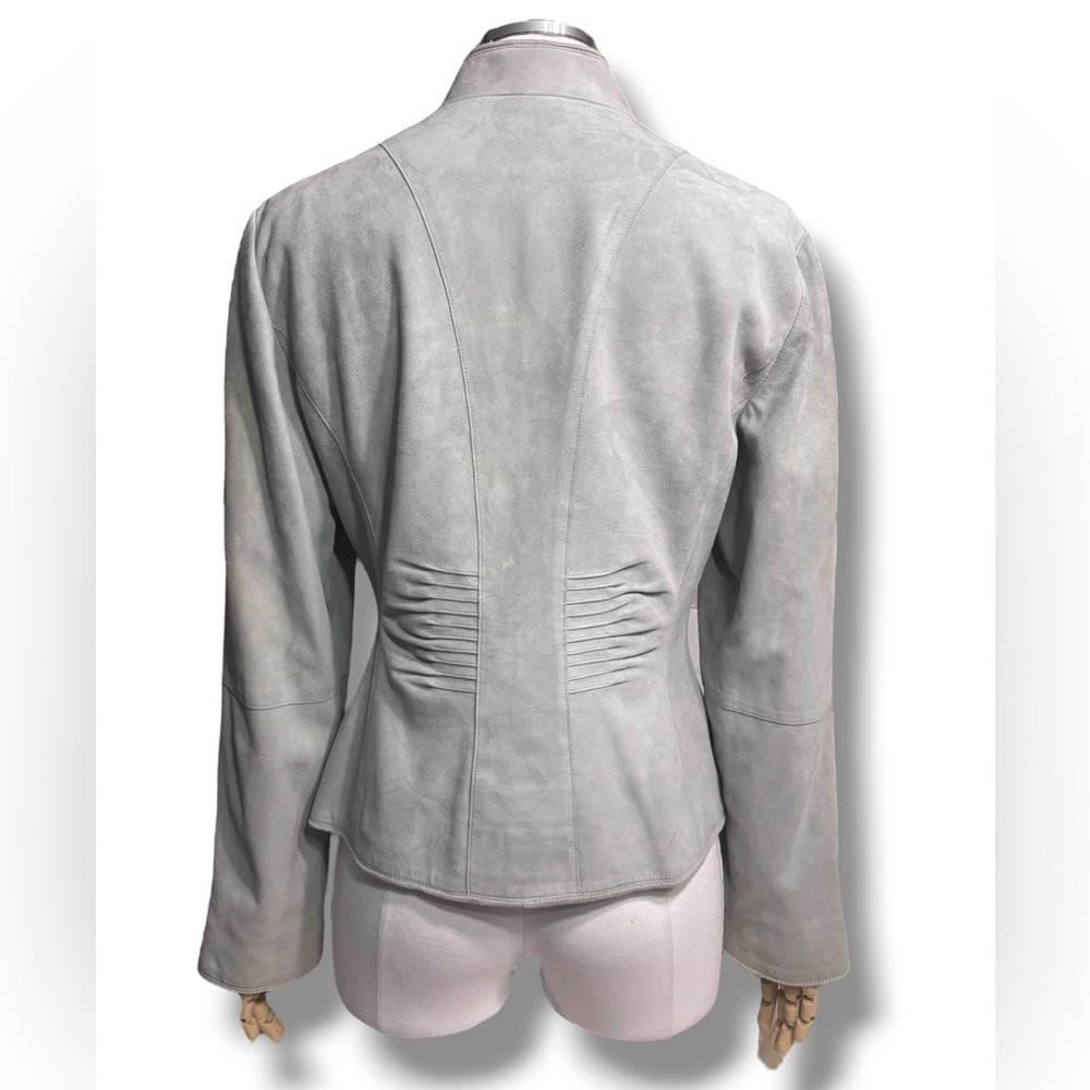 ANNE KLEIN Mandarin Collar Pin-Tuck Suede Leather Jacket VINTAGE - Picture 4 of 15